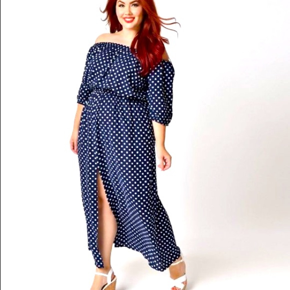 Unique vintage polka dot maxi dress